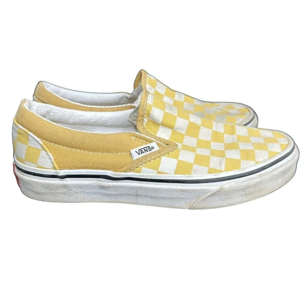 Vans Yellow & White Checkered Slip-On Loafers Size 5.5 Women / 4 Men Canvas Shoe - Picture 1 of 11